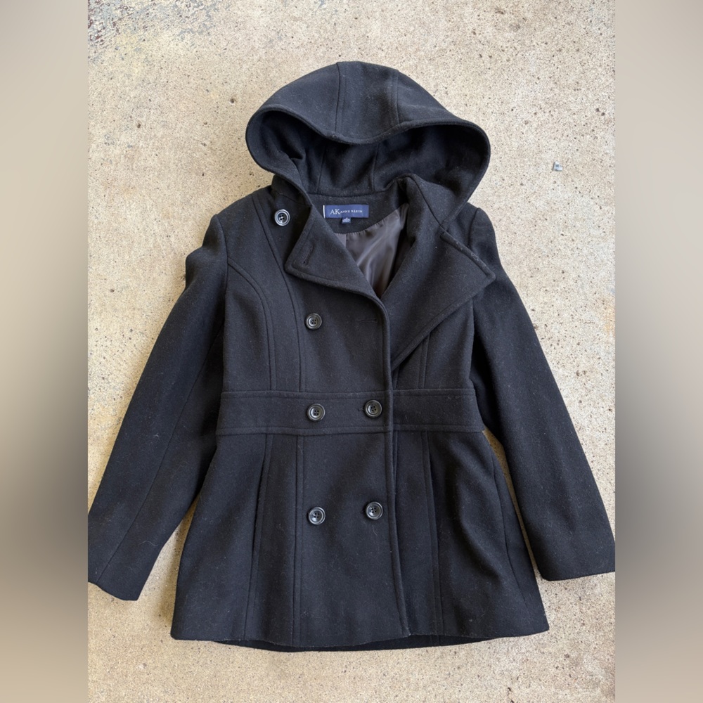Anne Klein Black Wool Blend Double Breasted Peacoat Women's Size M